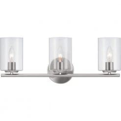 Champlain 22.375 in. 3-Light Brushed Nickel Modern Bathroom Vanity Light with Clear Glass Shades by Hampton Bay