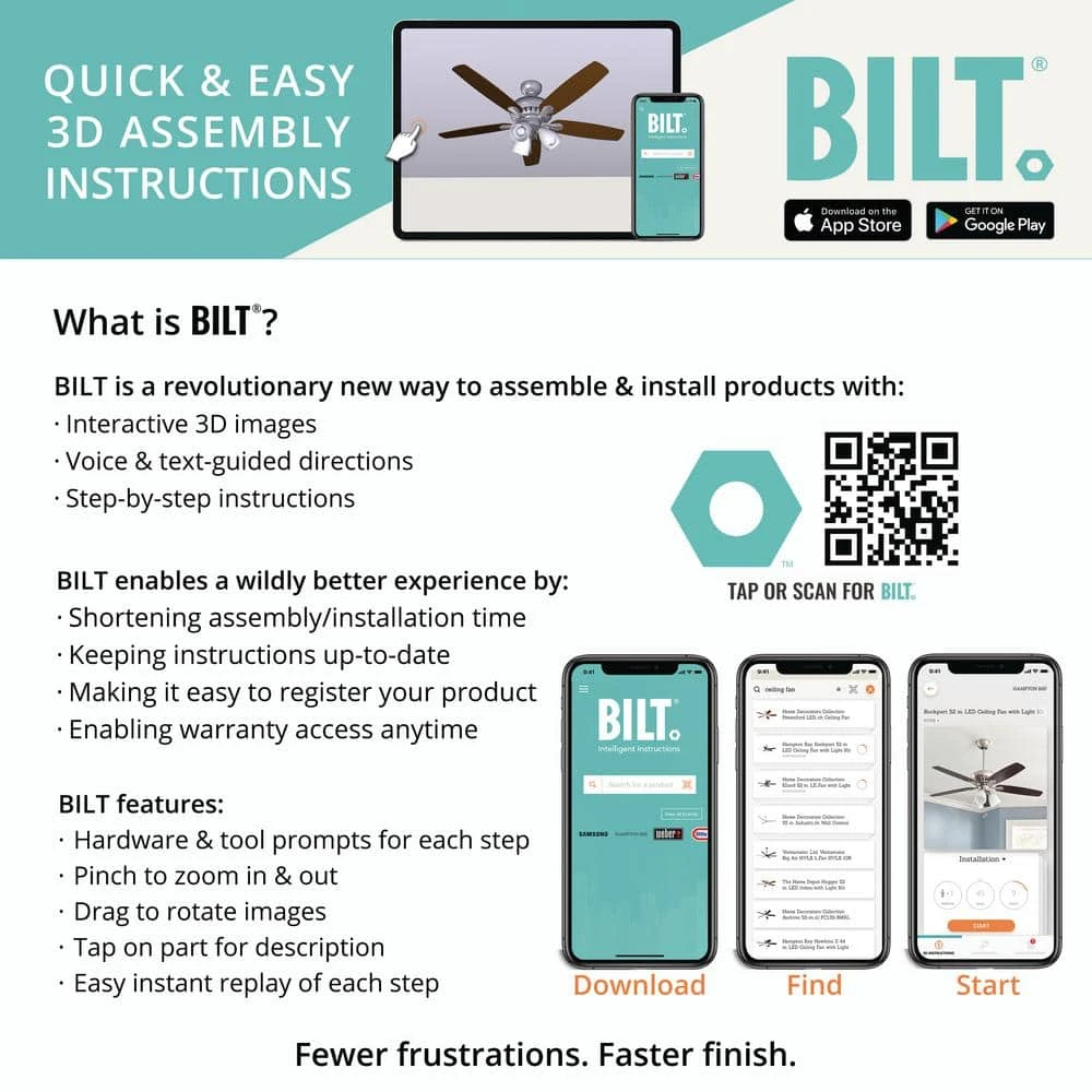 Rockport 52 in. Indoor LED Brushed Nickel Ceiling Fan with Light Kit, Downrod, Reversible Blades and Reversible Motor by Hampton Bay 13 Rockport 52 in. Indoor LED Brushed Nickel Ceiling Fan with Light Kit, Downrod, Reversible Blades and Reversible Motor by Hampton Bay - Image 13