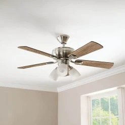 Riley 44 in. Indoor LED Brushed Nickel Ceiling Fan with Light Kit, 5 QuickInstall Reversible Blades and Remote Control by Hampton Bay -Hampton Bay Sales brushed nickel hampton bay ceiling fans with lights 52144 31 1000