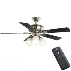 Riley 44 in. Indoor LED Brushed Nickel Ceiling Fan with Light Kit, 5 QuickInstall Reversible Blades and Remote Control by Hampton Bay