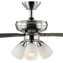 Riley 44 in. Indoor LED Brushed Nickel Ceiling Fan with Light Kit, 5 QuickInstall Reversible Blades and Remote Control by Hampton Bay -Hampton Bay Sales brushed nickel hampton bay ceiling fans with lights 52144 76 1000