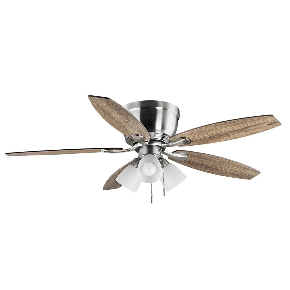 Sidlow 52 in. Indoor LED Brushed Nickel Hugger Dry Rated Ceiling Fan with 5 QuickInstall Reversible Blades and Light Kit by Hampton Bay 1 Sidlow 52 in. Indoor LED Brushed Nickel Hugger Dry Rated Ceiling Fan with 5 QuickInstall Reversible Blades and Light Kit by Hampton Bay