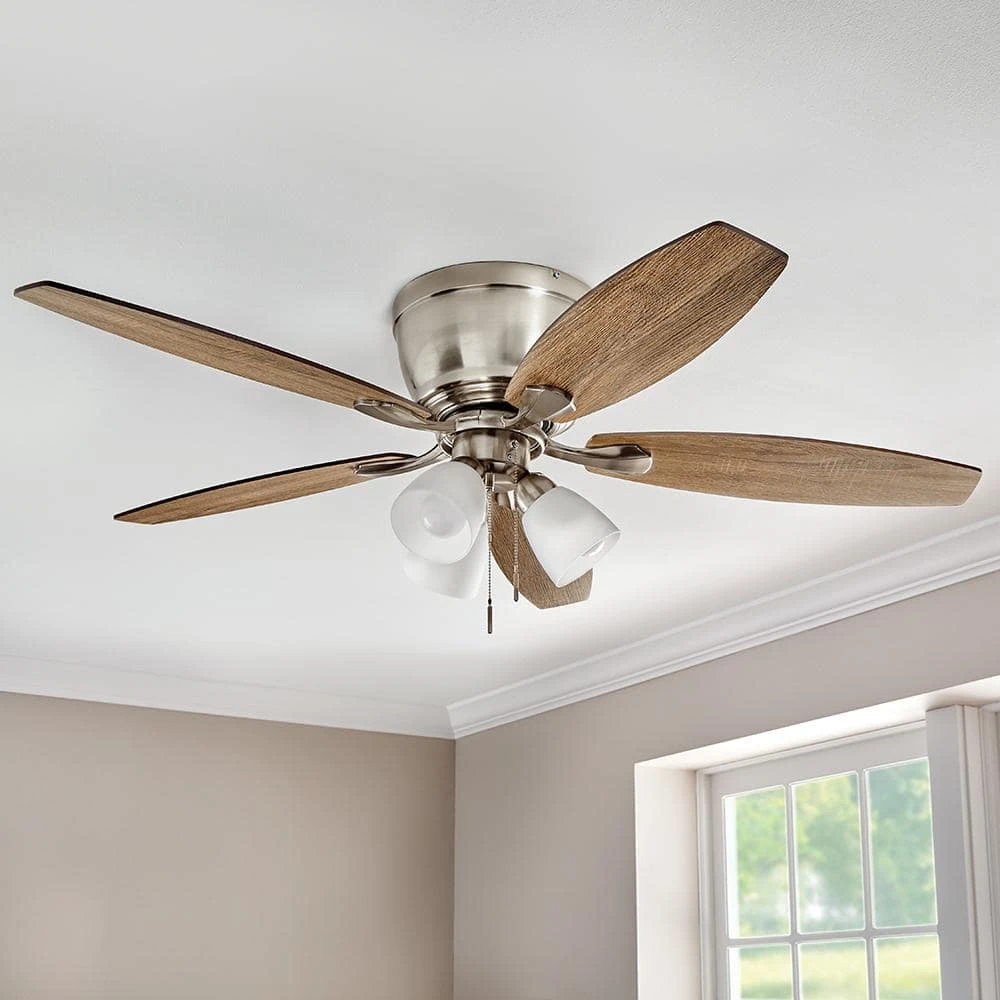 Sidlow 52 in. Indoor LED Brushed Nickel Hugger Dry Rated Ceiling Fan with 5 QuickInstall Reversible Blades and Light Kit by Hampton Bay 2 Sidlow 52 in. Indoor LED Brushed Nickel Hugger Dry Rated Ceiling Fan with 5 QuickInstall Reversible Blades and Light Kit by Hampton Bay - Image 2