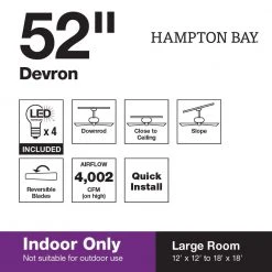 Devron 52 in. LED Indoor Brushed Nickel Ceiling Fan with Light Kit by Hampton Bay -Hampton Bay Sales brushed nickel hampton bay ceiling fans with lights 57233 44 1000