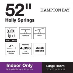 Holly Springs 52 in. LED Indoor Brushed Nickel Ceiling Fan with Light Kit by Hampton Bay -Hampton Bay Sales brushed nickel hampton bay ceiling fans with lights 57269 76 1000