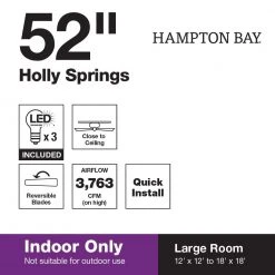 Holly Springs Low Profile 52 in. LED Indoor Brushed Nickel Ceiling Fan with Light Kit by Hampton Bay -Hampton Bay Sales brushed nickel hampton bay ceiling fans with lights 57289 fa 1000