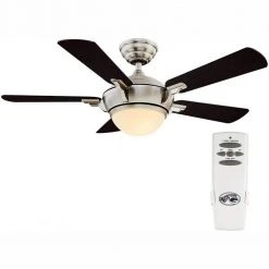 Midili 44 in. Indoor LED Brushed Nickel Dry Rated Ceiling Fan with 5 Reversible Blades, Light Kit and Remote Control by Hampton Bay