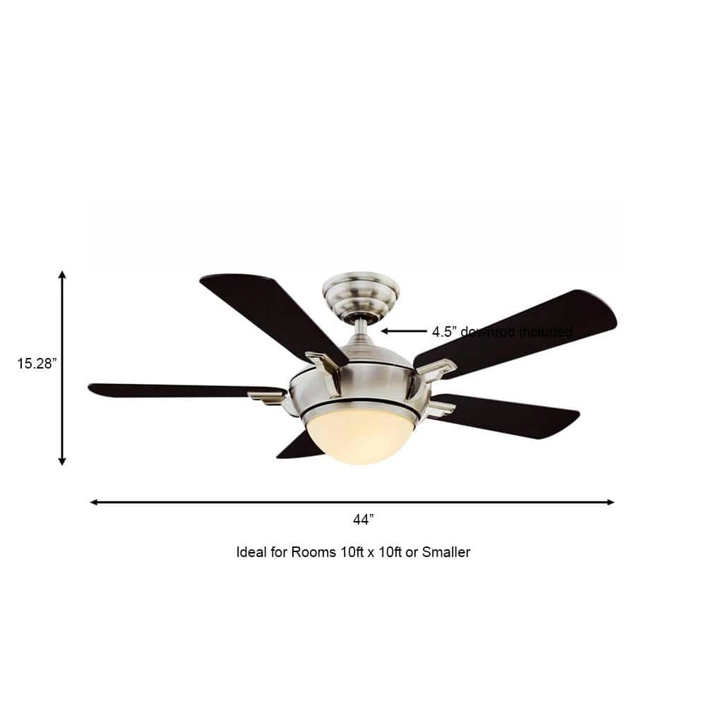 Midili 44 in. Indoor LED Brushed Nickel Dry Rated Ceiling Fan with 5 Reversible Blades, Light Kit and Remote Control by Hampton Bay 4 Midili 44 in. Indoor LED Brushed Nickel Dry Rated Ceiling Fan with 5 Reversible Blades, Light Kit and Remote Control by Hampton Bay - Image 4