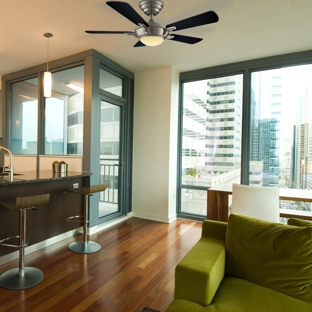 Midili 44 in. Indoor LED Brushed Nickel Dry Rated Ceiling Fan with 5 Reversible Blades, Light Kit and Remote Control by Hampton Bay 2 Midili 44 in. Indoor LED Brushed Nickel Dry Rated Ceiling Fan with 5 Reversible Blades, Light Kit and Remote Control by Hampton Bay - Image 2