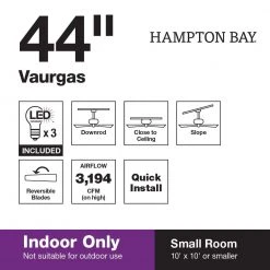 Vaurgas 44 in. LED Indoor Brushed Nickel Ceiling Fan with Light Kit by Hampton Bay -Hampton Bay Sales brushed nickel hampton bay ceiling fans with lights 68144 d4 1000