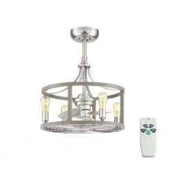 Bardeau Indoor/Outdoor 21-1/2 in. Brushed Nickel Dual Mount Farmhouse Ceiling Fan with Light Kit and Remote Control by Hampton Bay