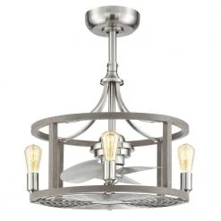 Bardeau Indoor/Outdoor 21-1/2 in. Brushed Nickel Dual Mount Farmhouse Ceiling Fan with Light Kit and Remote Control by Hampton Bay -Hampton Bay Sales brushed nickel hampton bay ceiling fans with lights 7982hdcbn fa 1000