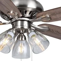 Rockport 52 in. Indoor LED Brushed Nickel Ceiling Fan with Light Kit, Downrod, and 5 Reversible Blades by Hampton Bay -Hampton Bay Sales brushed nickel hampton bay ceiling fans with lights 91850 76 1000