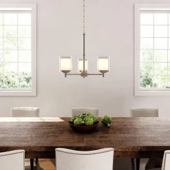 Burbank 3-Light Brushed Nickel Chandelier with Dual Glass Shades by Hampton Bay -Hampton Bay Sales brushed nickel hampton bay chandeliers 19704 000 4f 1000