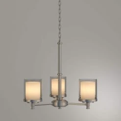 Burbank 3-Light Brushed Nickel Chandelier with Dual Glass Shades by Hampton Bay -Hampton Bay Sales brushed nickel hampton bay chandeliers 19704 000 76 1000