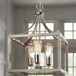 Boswell Quarter 14 in. 3-Light Brushed Nickel Farmhouse Square Chandelier with Painted Weathered Gray Wood Accents by Hampton Bay -Hampton Bay Sales brushed nickel hampton bay chandeliers 7948hdcdi 31 1000