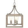 Boswell Quarter 14 in. 3-Light Brushed Nickel Farmhouse Square Chandelier with Painted Weathered Gray Wood Accents by Hampton Bay