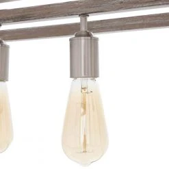 Boswell Quarter 34in. 5-Light Brushed Nickel Farmhouse Linear Island Chandelier with Weathered Wood Accents by Hampton Bay -Hampton Bay Sales brushed nickel hampton bay chandeliers 7965hdcdi 44 1000