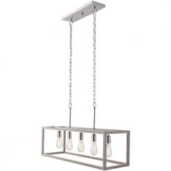 Boswell Quarter 34in. 5-Light Brushed Nickel Farmhouse Linear Island Chandelier with Weathered Wood Accents by Hampton Bay -Hampton Bay Sales brushed nickel hampton bay chandeliers 7965hdcdi 4f 1000