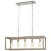 Boswell Quarter 34in. 5-Light Brushed Nickel Farmhouse Linear Island Chandelier with Weathered Wood Accents by Hampton Bay