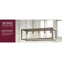 Boswell Quarter 34in. 5-Light Brushed Nickel Farmhouse Linear Island Chandelier with Weathered Wood Accents by Hampton Bay -Hampton Bay Sales brushed nickel hampton bay chandeliers 7965hdcdi 77 1000
