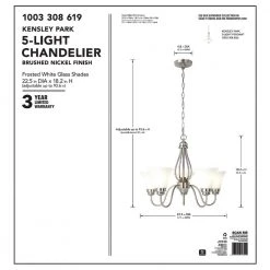 Kensley Park 5-Light Classic Traditional Brushed Nickel Hanging Candlestick Chandelier with Frosted White Shade by Hampton Bay -Hampton Bay Sales brushed nickel hampton bay chandeliers efg8195l 2 1f 1000
