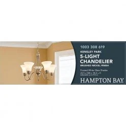Kensley Park 5-Light Classic Traditional Brushed Nickel Hanging Candlestick Chandelier with Frosted White Shade by Hampton Bay -Hampton Bay Sales brushed nickel hampton bay chandeliers efg8195l 2 44 1000