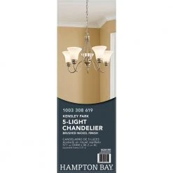 Kensley Park 5-Light Classic Traditional Brushed Nickel Hanging Candlestick Chandelier with Frosted White Shade by Hampton Bay -Hampton Bay Sales brushed nickel hampton bay chandeliers efg8195l 2 4f 1000