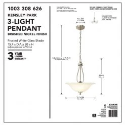 Kensley Park 3-Light Brushed Nickel Pendant by Hampton Bay -Hampton Bay Sales brushed nickel hampton bay chandeliers efg8913l 2 4f 1000