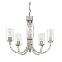 Kendall Manor 5-Light Brushed Nickel Dining Room Chandelier with Clear Glass Shades by Hampton Bay