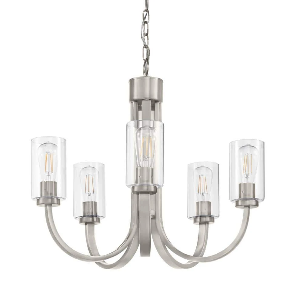 Kendall Manor 5-Light Brushed Nickel Dining Room Chandelier with Clear Glass Shades by Hampton Bay 1 Kendall Manor 5-Light Brushed Nickel Dining Room Chandelier with Clear Glass Shades by Hampton Bay