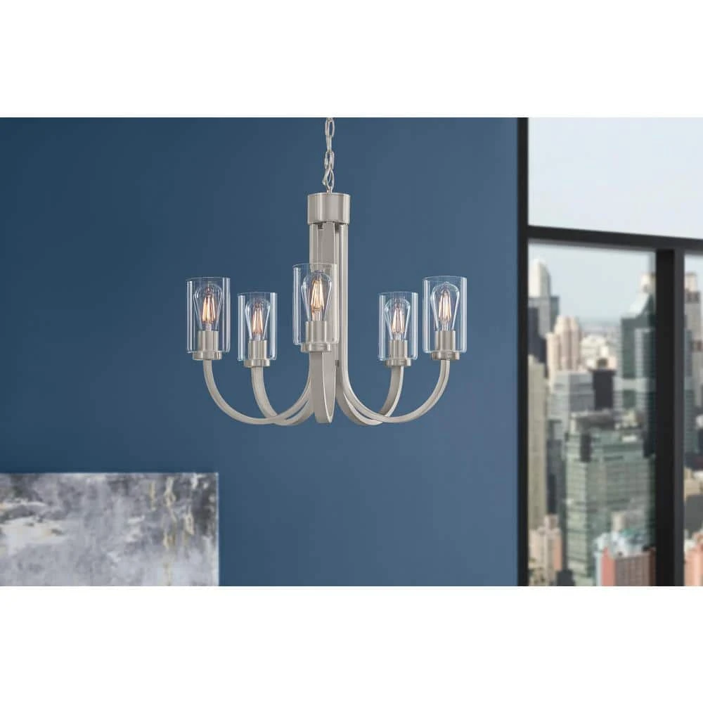 Kendall Manor 5-Light Brushed Nickel Dining Room Chandelier with Clear Glass Shades by Hampton Bay 2 Kendall Manor 5-Light Brushed Nickel Dining Room Chandelier with Clear Glass Shades by Hampton Bay - Image 2