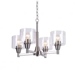 Oron 4-Light Brushed Nickel Reversible Chandelier with Clear Glass Shades, Dining Room Chandelier by Hampton Bay