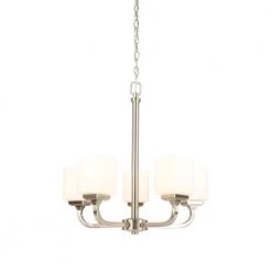 5-Light Brushed Nickel Chandelier with Frosted Glass Shades by Hampton Bay