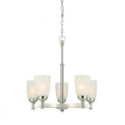5-Light Brushed Nickel Chandelier with Frosted Glass Shades by Hampton Bay