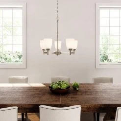 5-Light Brushed Nickel Chandelier with Frosted Glass Shades by Hampton Bay -Hampton Bay Sales brushed nickel hampton bay chandeliers iut8115a 3 66 1000