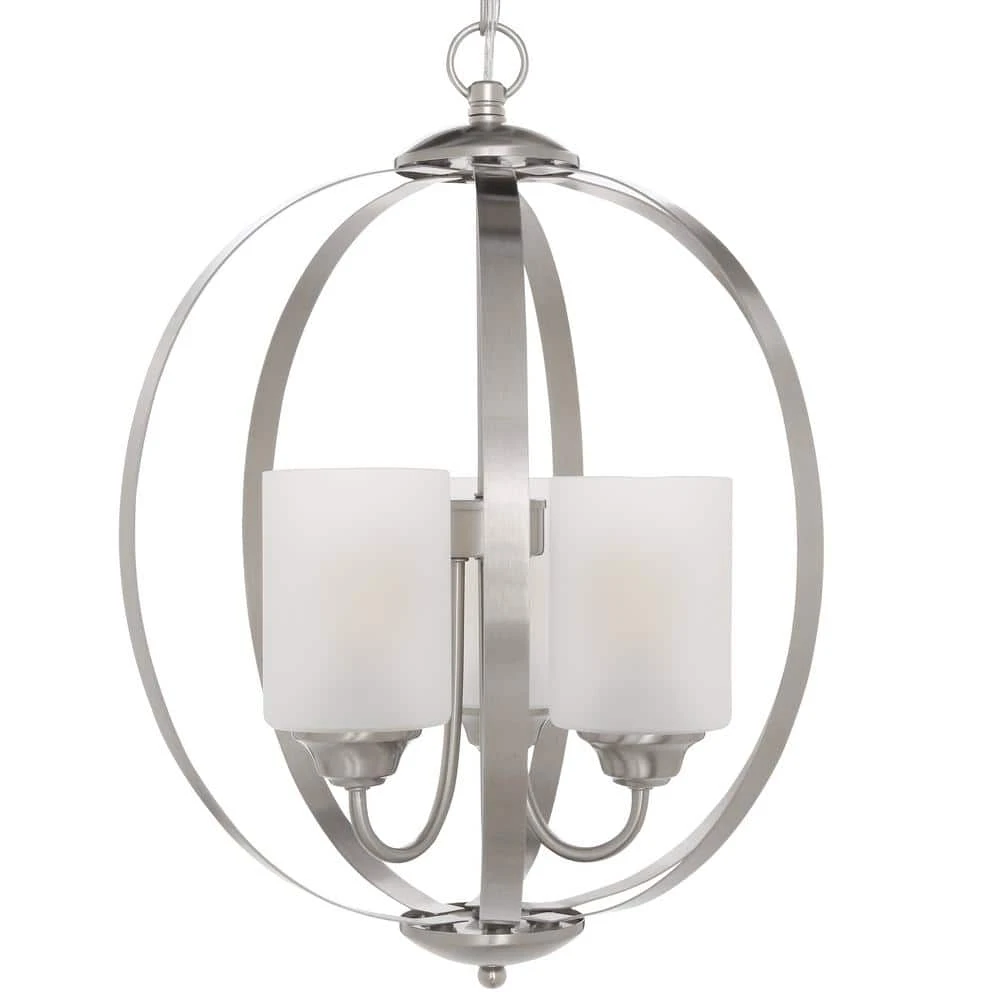 Findlay 3-Light Brushed Nickel Chandelier with Etched White Glass Shades by Hampton Bay 5 Findlay 3-Light Brushed Nickel Chandelier with Etched White Glass Shades by Hampton Bay - Image 5