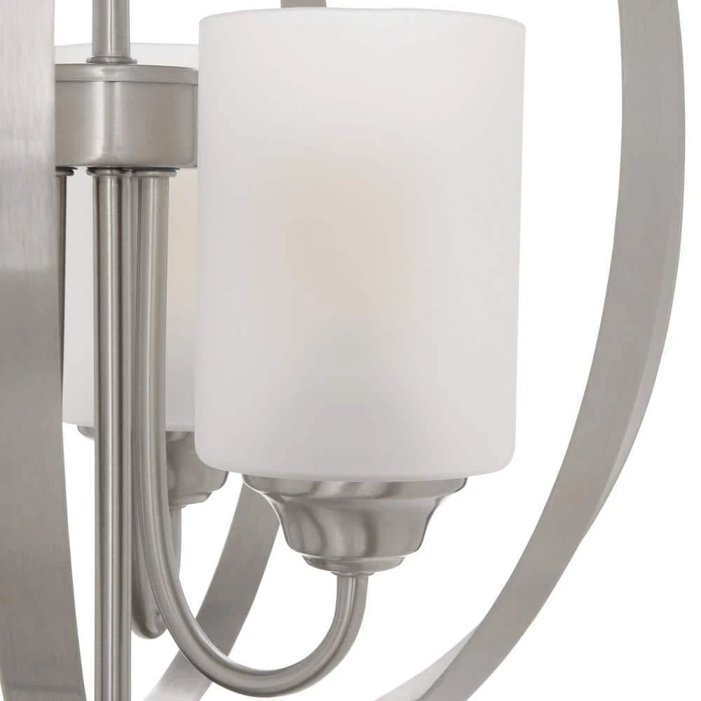 Findlay 3-Light Brushed Nickel Chandelier with Etched White Glass Shades by Hampton Bay 10 Findlay 3-Light Brushed Nickel Chandelier with Etched White Glass Shades by Hampton Bay - Image 10