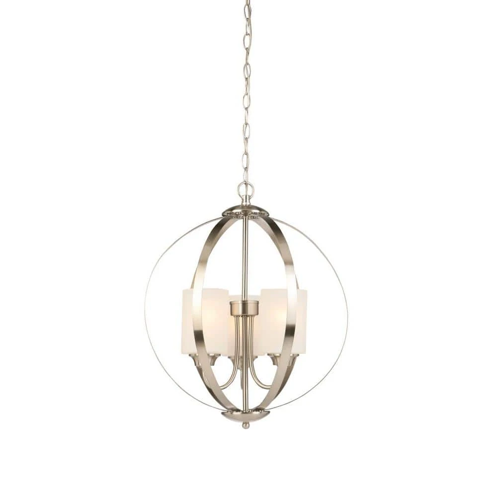 Findlay 3-Light Brushed Nickel Chandelier with Etched White Glass Shades by Hampton Bay 1 Findlay 3-Light Brushed Nickel Chandelier with Etched White Glass Shades by Hampton Bay