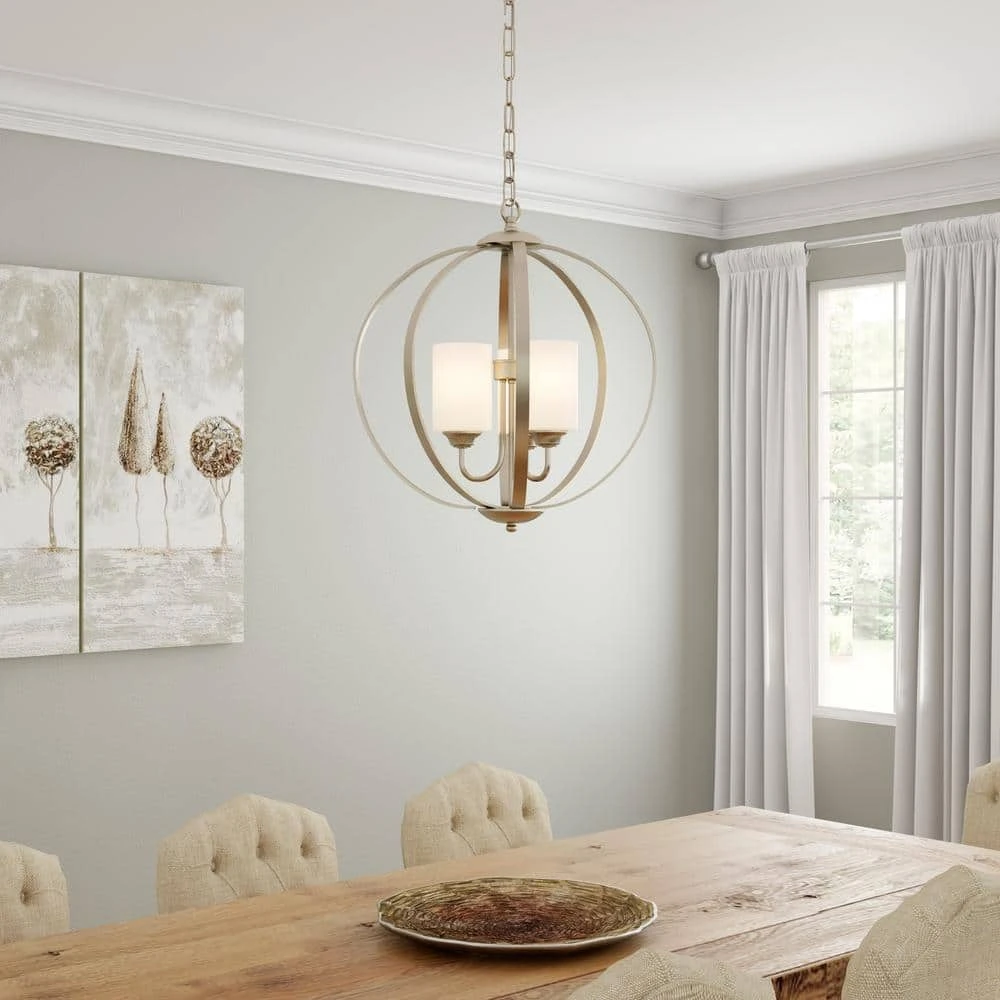 Findlay 3-Light Brushed Nickel Chandelier with Etched White Glass Shades by Hampton Bay 6 Findlay 3-Light Brushed Nickel Chandelier with Etched White Glass Shades by Hampton Bay - Image 6