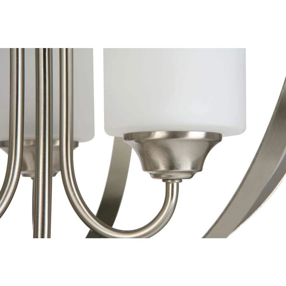 Findlay 3-Light Brushed Nickel Chandelier with Etched White Glass Shades by Hampton Bay 8 Findlay 3-Light Brushed Nickel Chandelier with Etched White Glass Shades by Hampton Bay - Image 8