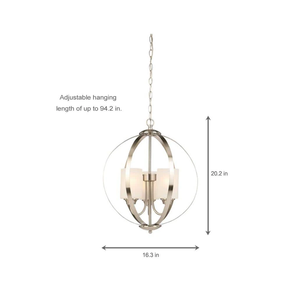 Findlay 3-Light Brushed Nickel Chandelier with Etched White Glass Shades by Hampton Bay 14 Findlay 3-Light Brushed Nickel Chandelier with Etched White Glass Shades by Hampton Bay - Image 14