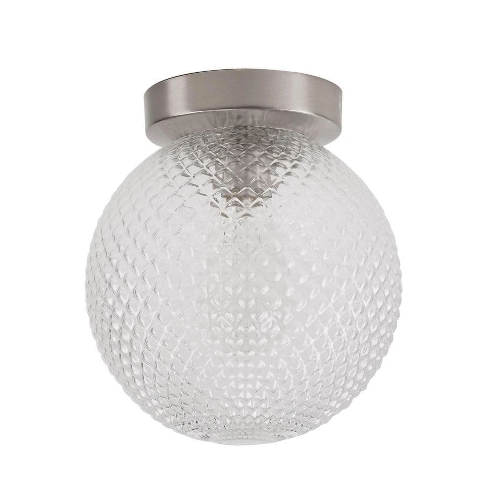 Walsh 8 in. 1-Light Brushed Nickel Flush Mount with Prismatic Glass Shade by Hampton Bay 4 Walsh 8 in. 1-Light Brushed Nickel Flush Mount with Prismatic Glass Shade by Hampton Bay - Image 4