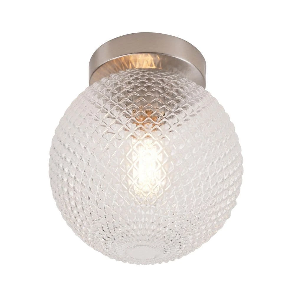 Walsh 8 in. 1-Light Brushed Nickel Flush Mount with Prismatic Glass Shade by Hampton Bay 1 Walsh 8 in. 1-Light Brushed Nickel Flush Mount with Prismatic Glass Shade by Hampton Bay