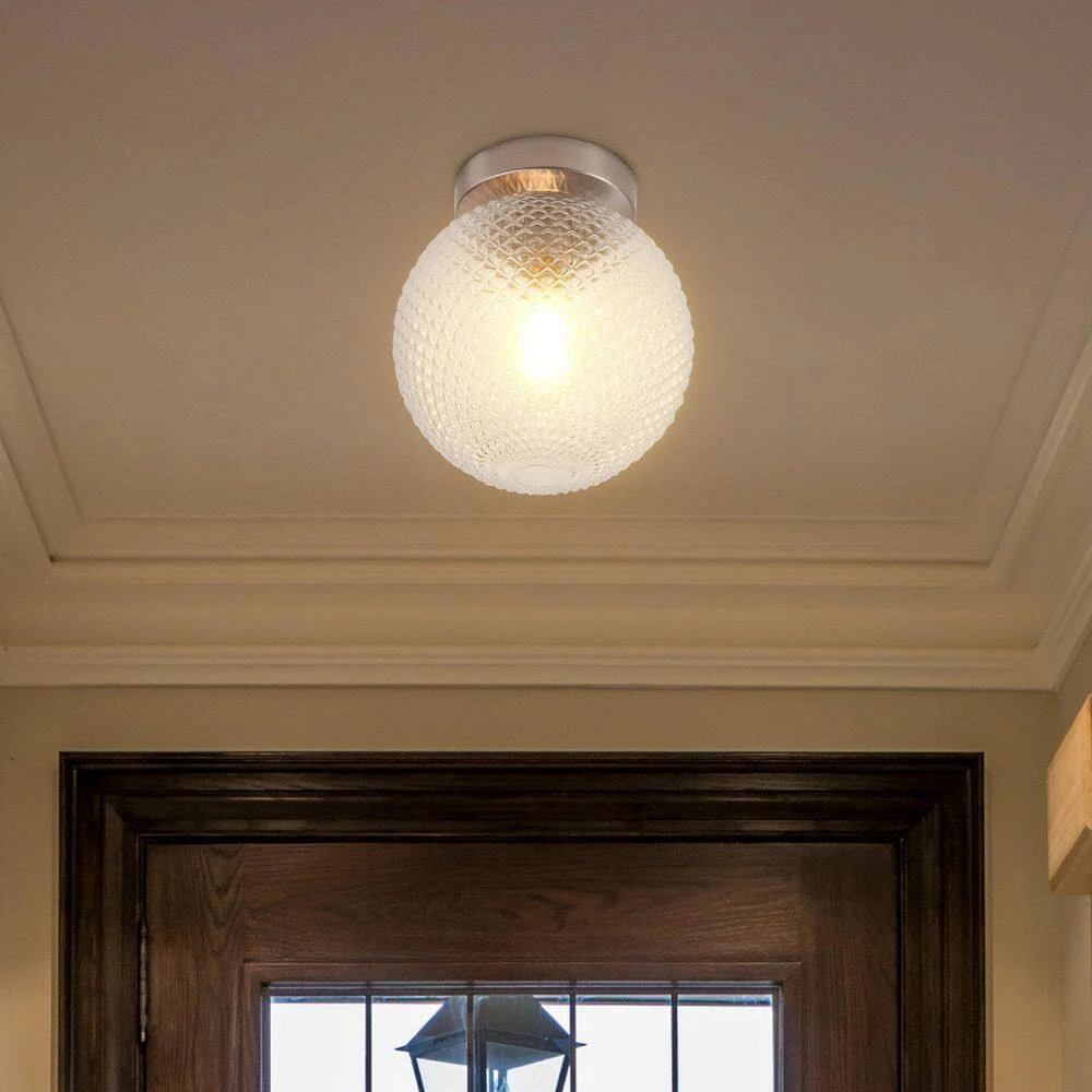 Walsh 8 in. 1-Light Brushed Nickel Flush Mount with Prismatic Glass Shade by Hampton Bay 2 Walsh 8 in. 1-Light Brushed Nickel Flush Mount with Prismatic Glass Shade by Hampton Bay - Image 2