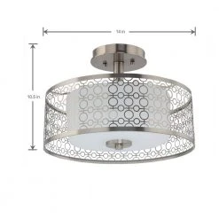 Toberon 14 in. 1-Light Brushed Nickel LED Semi-Flush Mount with Etched Parchment Glass Shade by Hampton Bay -Hampton Bay Sales brushed nickel hampton bay flush mount lights 7914hbbndi 1d 1000
