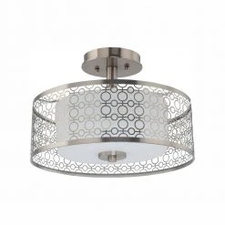 Toberon 14 in. 1-Light Brushed Nickel LED Semi-Flush Mount with Etched Parchment Glass Shade by Hampton Bay