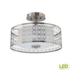 Toberon 14 in. 1-Light Brushed Nickel LED Semi-Flush Mount with Etched Parchment Glass Shade by Hampton Bay -Hampton Bay Sales brushed nickel hampton bay flush mount lights 7914hbbndi 66 1000