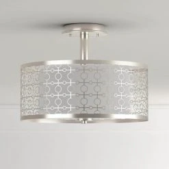 Toberon 14 in. 1-Light Brushed Nickel LED Semi-Flush Mount with Etched Parchment Glass Shade by Hampton Bay -Hampton Bay Sales brushed nickel hampton bay flush mount lights 7914hbbndi a0 1000