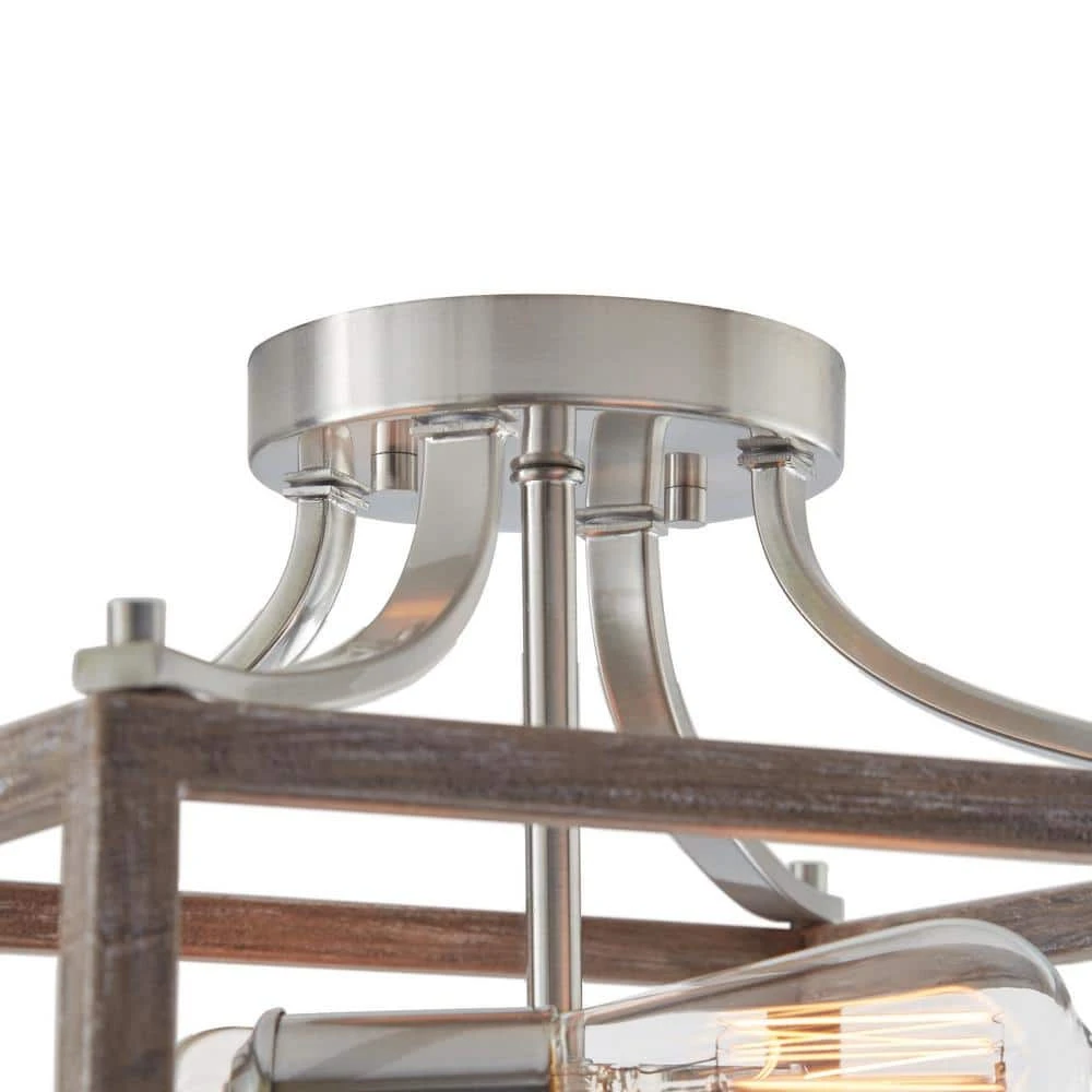 Boswell Quarter 12-1/2 in. 2-Light Brushed Nickel Farmhouse Semi-Flush Mount with Painted Weathered Gray Wood Accents by Hampton Bay 6 Boswell Quarter 12-1/2 in. 2-Light Brushed Nickel Farmhouse Semi-Flush Mount with Painted Weathered Gray Wood Accents by Hampton Bay - Image 6